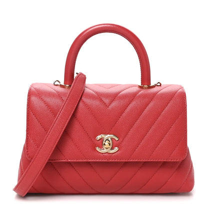Mini Quilted Caviar Flap Shoulder Bag - Red