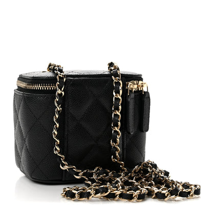 Mini Quilted Caviar Handbag - Black