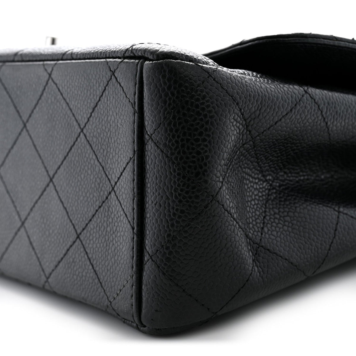 Maxi Quilted Caviar Flap Shoulder Bag - Black