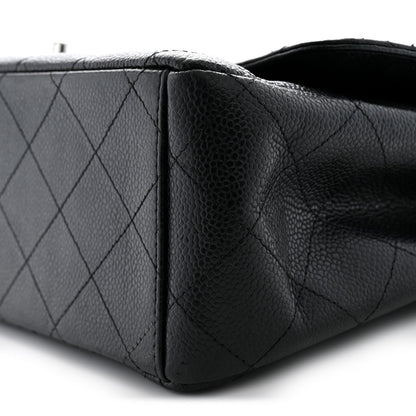 Maxi Quilted Caviar Flap Shoulder Bag - Black