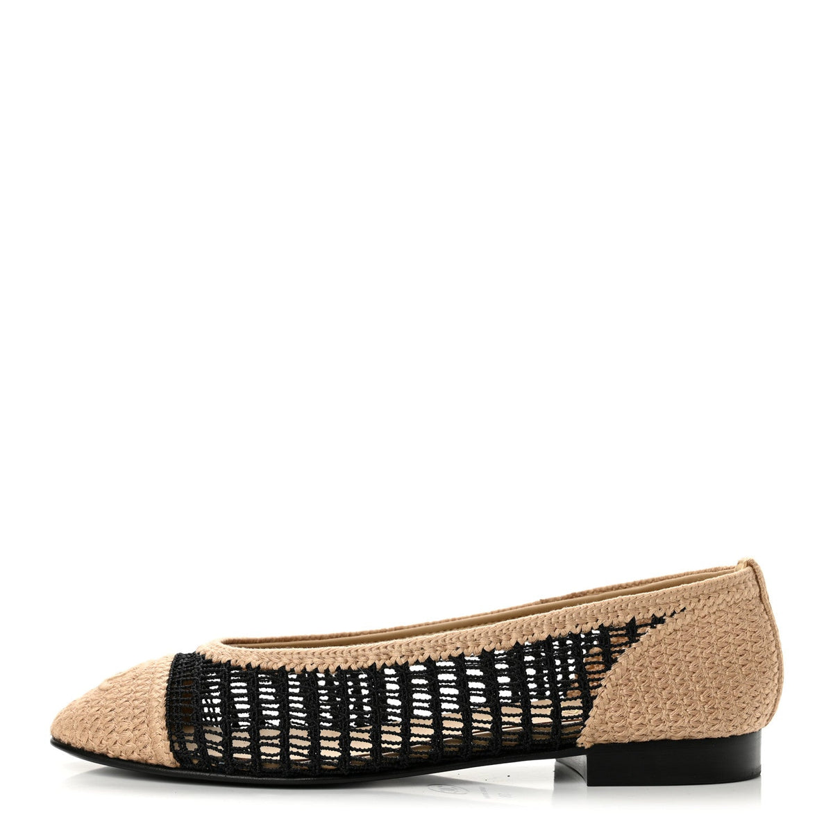 Raffia Cap Toe Ballerina Flats Black Beige