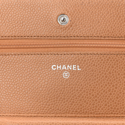 Quilted Caviar Wallet Bag - Beige