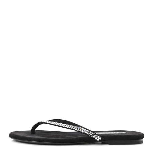 Velvet Crystal CC Thong Sandals Black