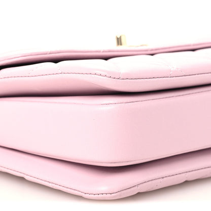 Small Quilted Lambskin Flap Shoulder Bag - Pink