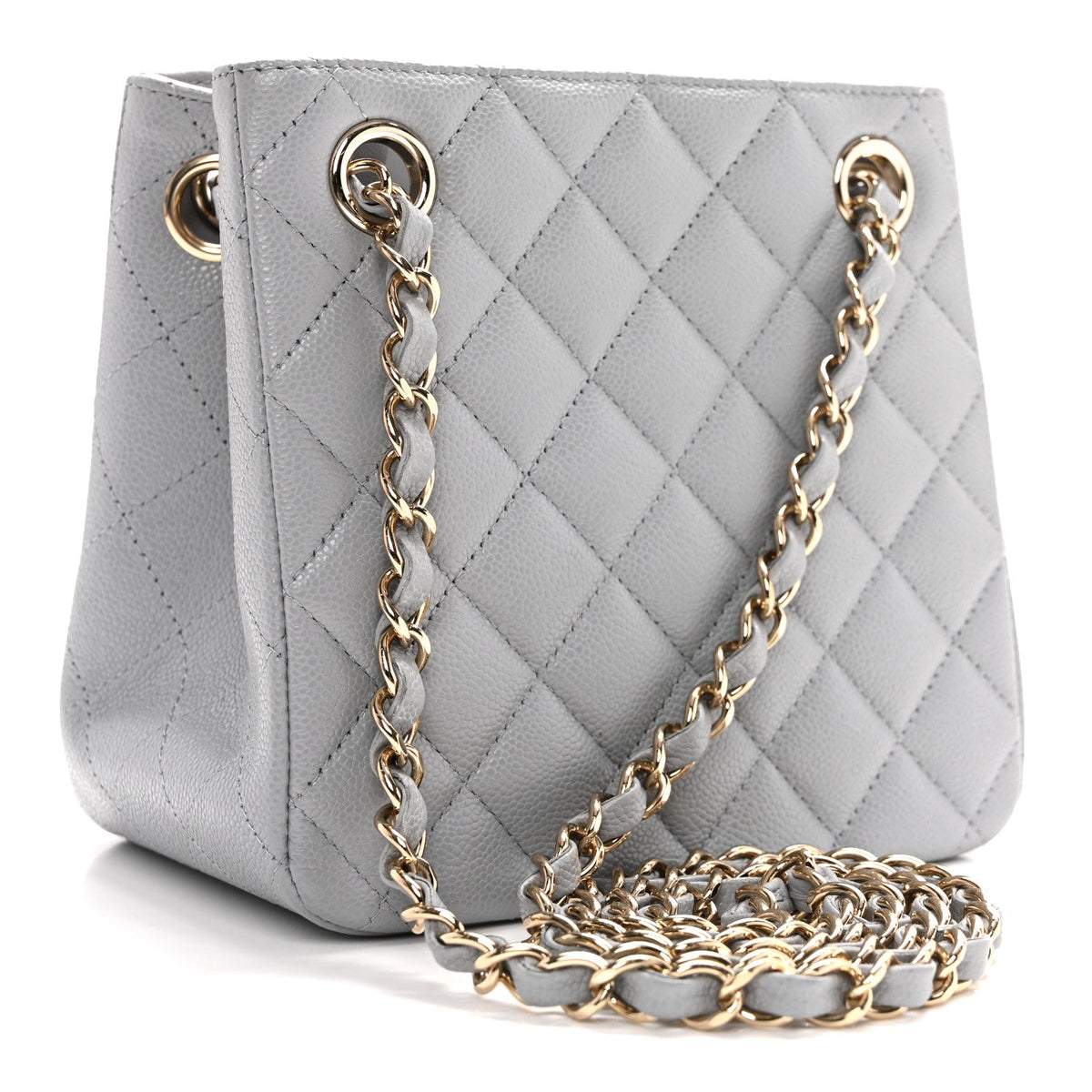 Mini Quilted Caviar Bucket Bag - Grey