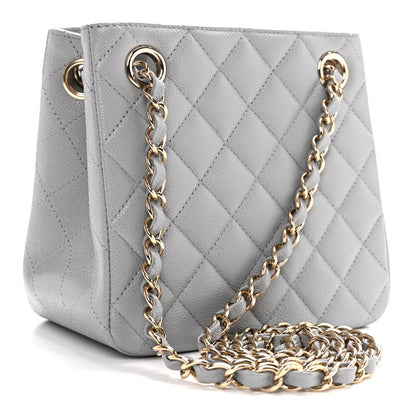 Mini Quilted Caviar Bucket Bag - Grey