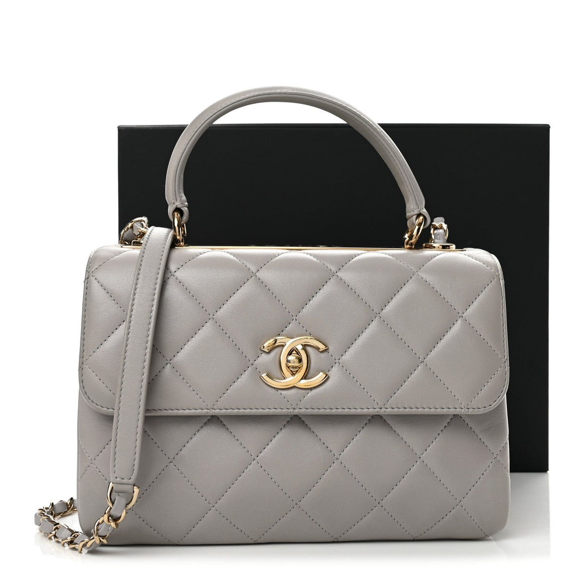 Small Quilted Lambskin Flap Shoulder Bag - Grey