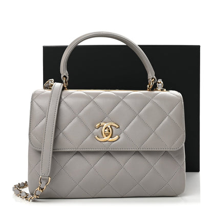 Small Quilted Lambskin Flap Shoulder Bag - Grey
