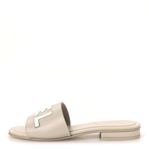 Calfskin Patent Calfskin Logo Mules Beige