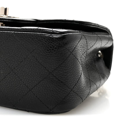 Mini Quilted Caviar Flap Shoulder Bag - Black