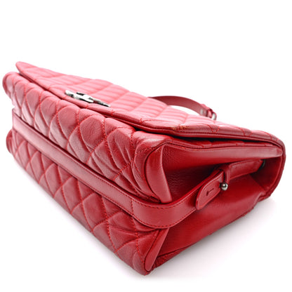 Large Quilted Goatskin Flap Shoulder Bag - Red