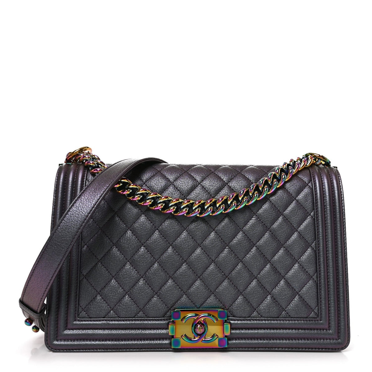 Medium Quilted Goatskin Flap Shoulder Bag - Purple