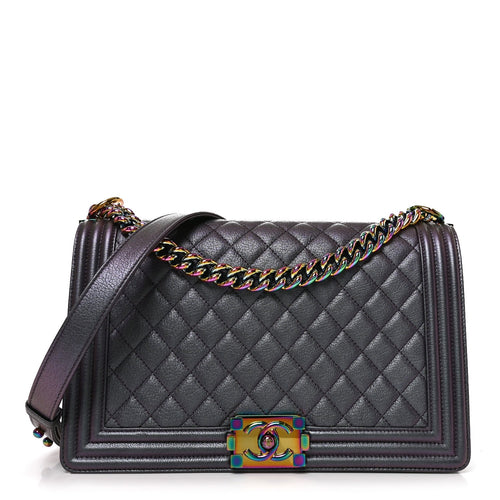 Medium Quilted Goatskin Flap Shoulder Bag - Purple