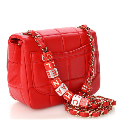Mini Quilted Lambskin Flap Shoulder Bag - Red