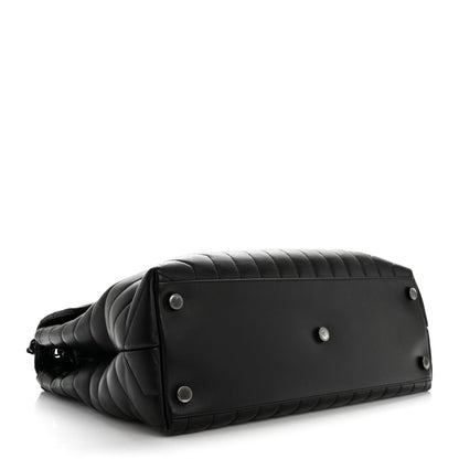 Large Quilted Calfskin Satchel Bag - Black