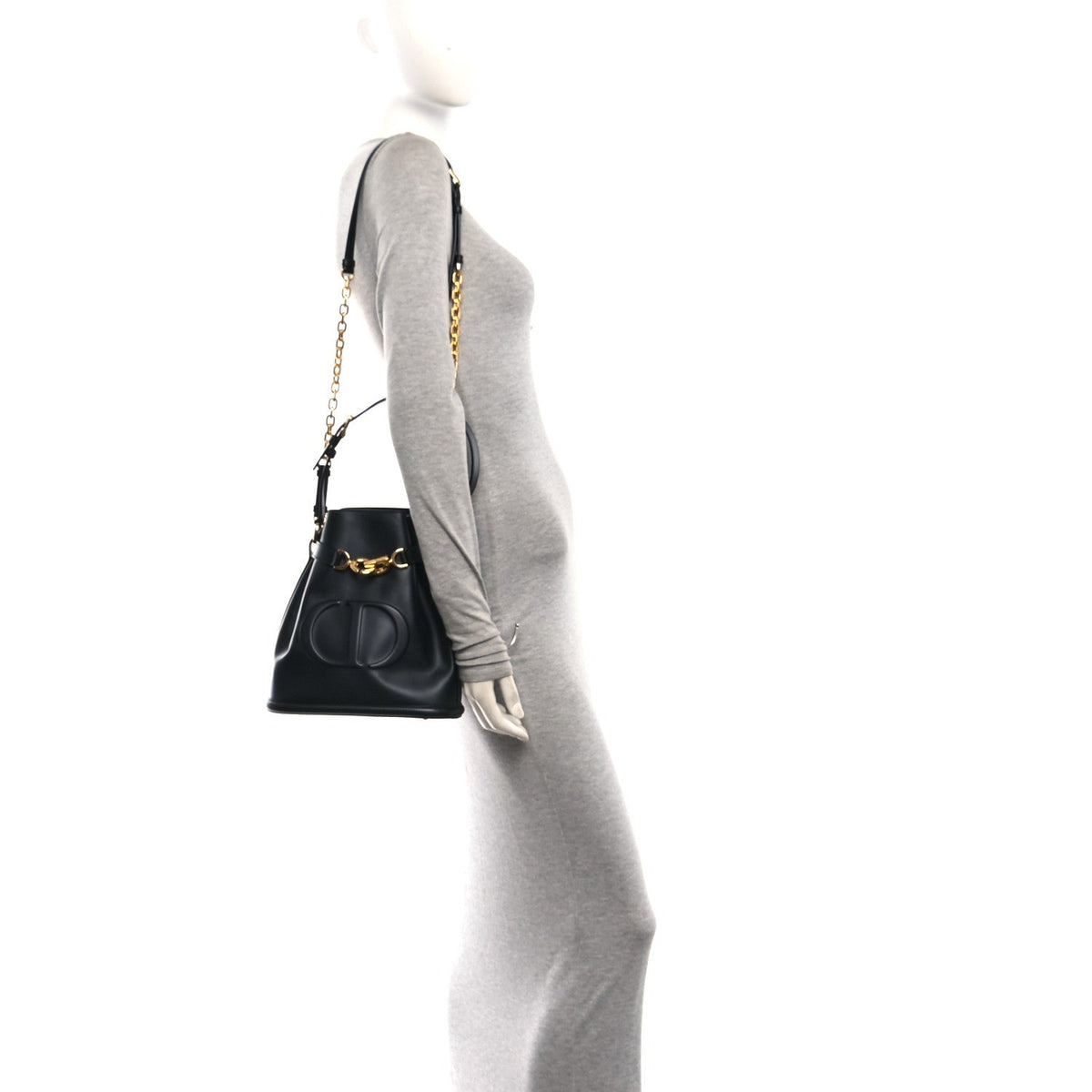 Medium Calfskin Bucket Bag - Black