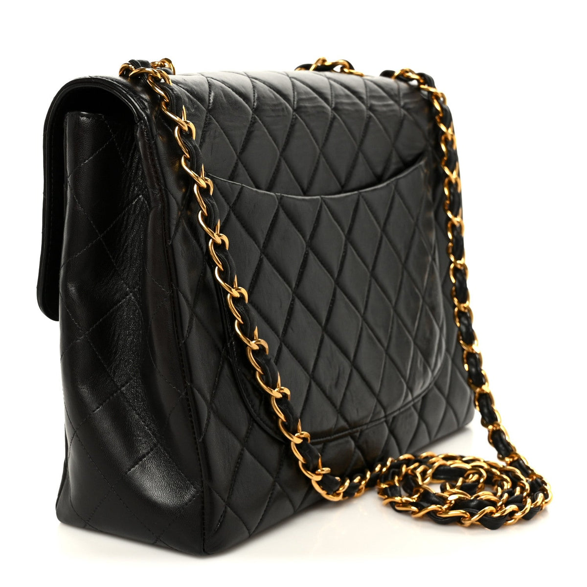 Quilted Lambskin Flap Shoulder Bag - Black