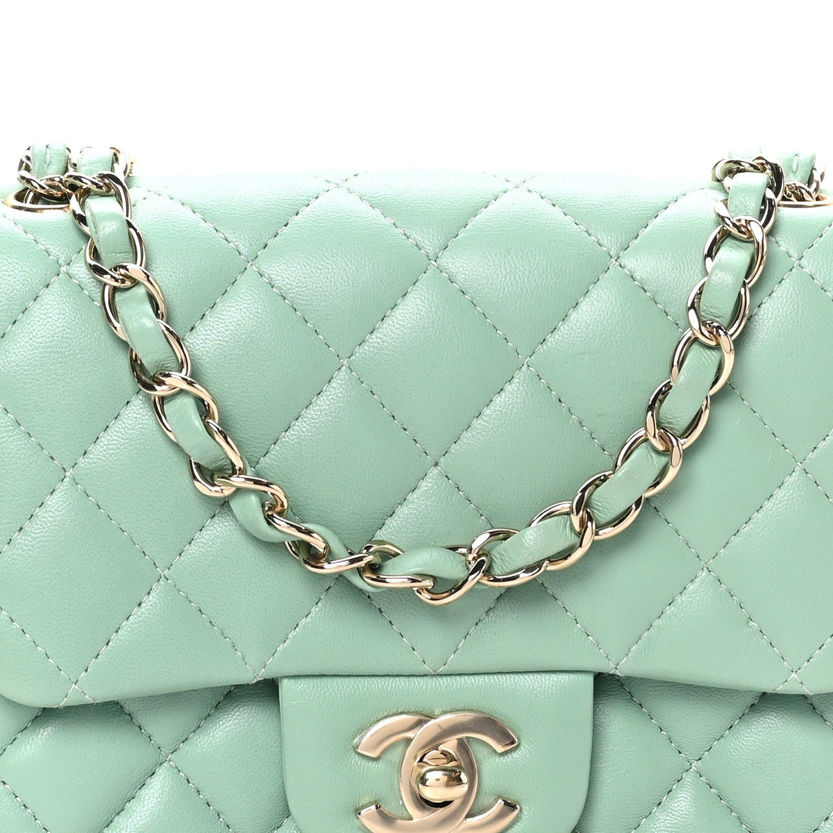 Mini Quilted Lambskin Flap Shoulder Bag - Light Green