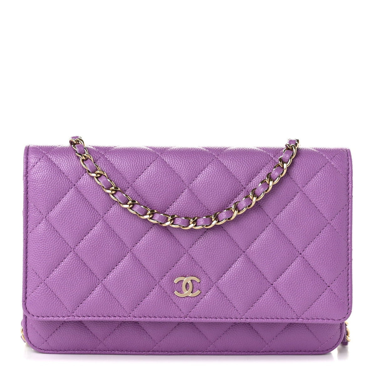Quilted Caviar Wallet Bag - Purple