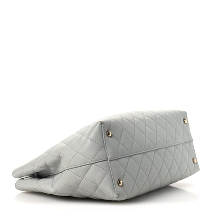 Small Quilted Caviar Tote Bag - Grey