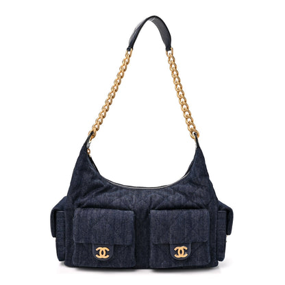 Large Quilted Hobo Bag - Blue