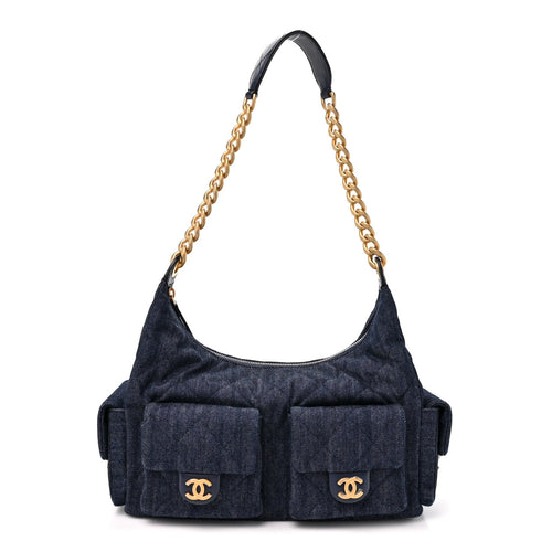 Large Quilted Hobo Bag - Blue