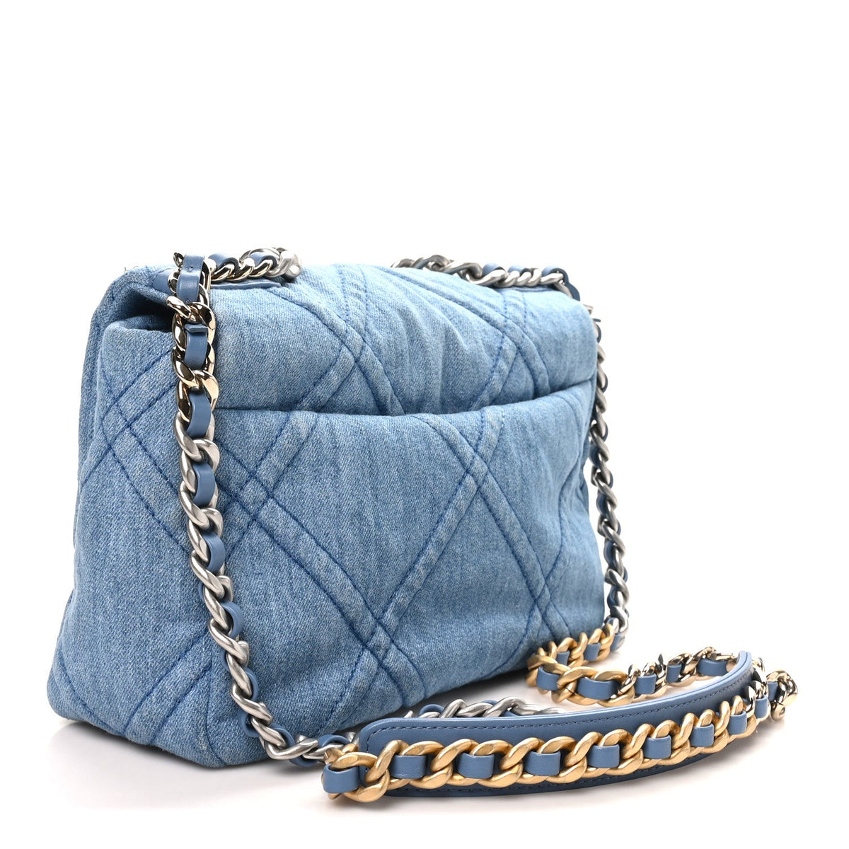 Medium Quilted Flap Shoulder Bag - Blue