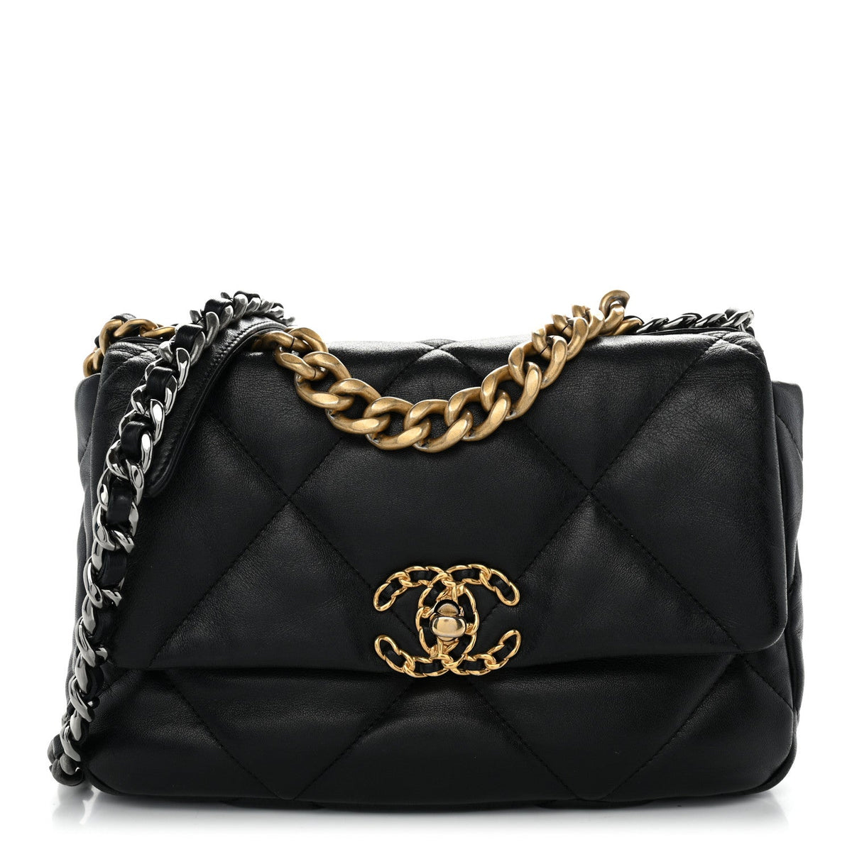 Medium Quilted Goatskin Flap Shoulder Bag - Black