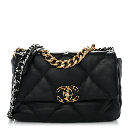 Medium Quilted Goatskin Flap Shoulder Bag - Black