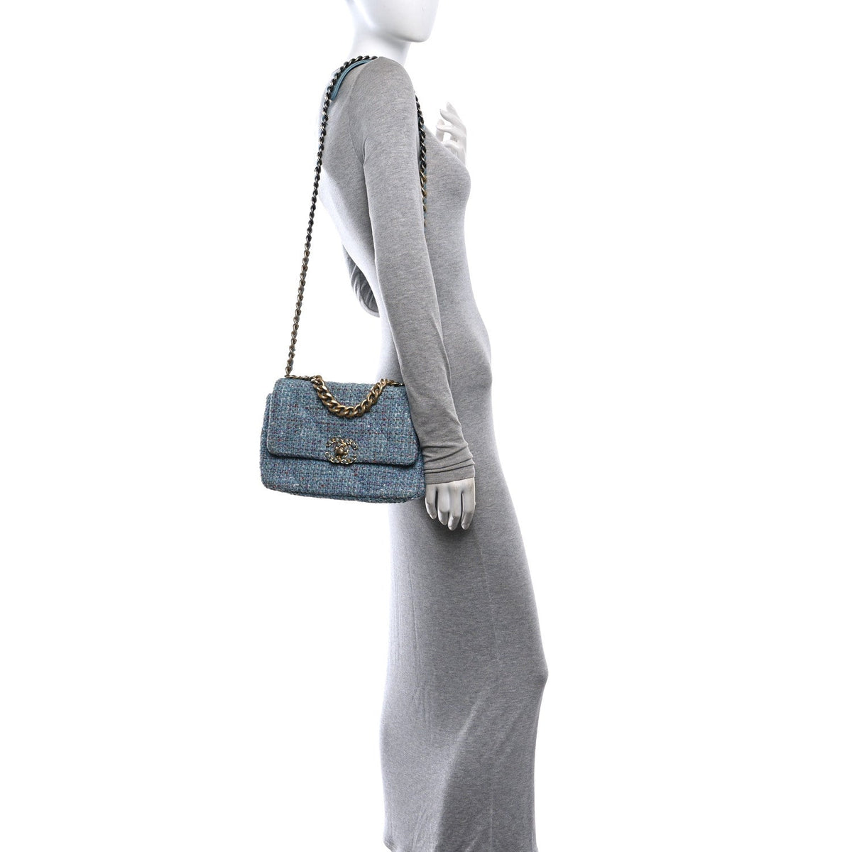 Medium Quilted Flap Shoulder Bag - Blue