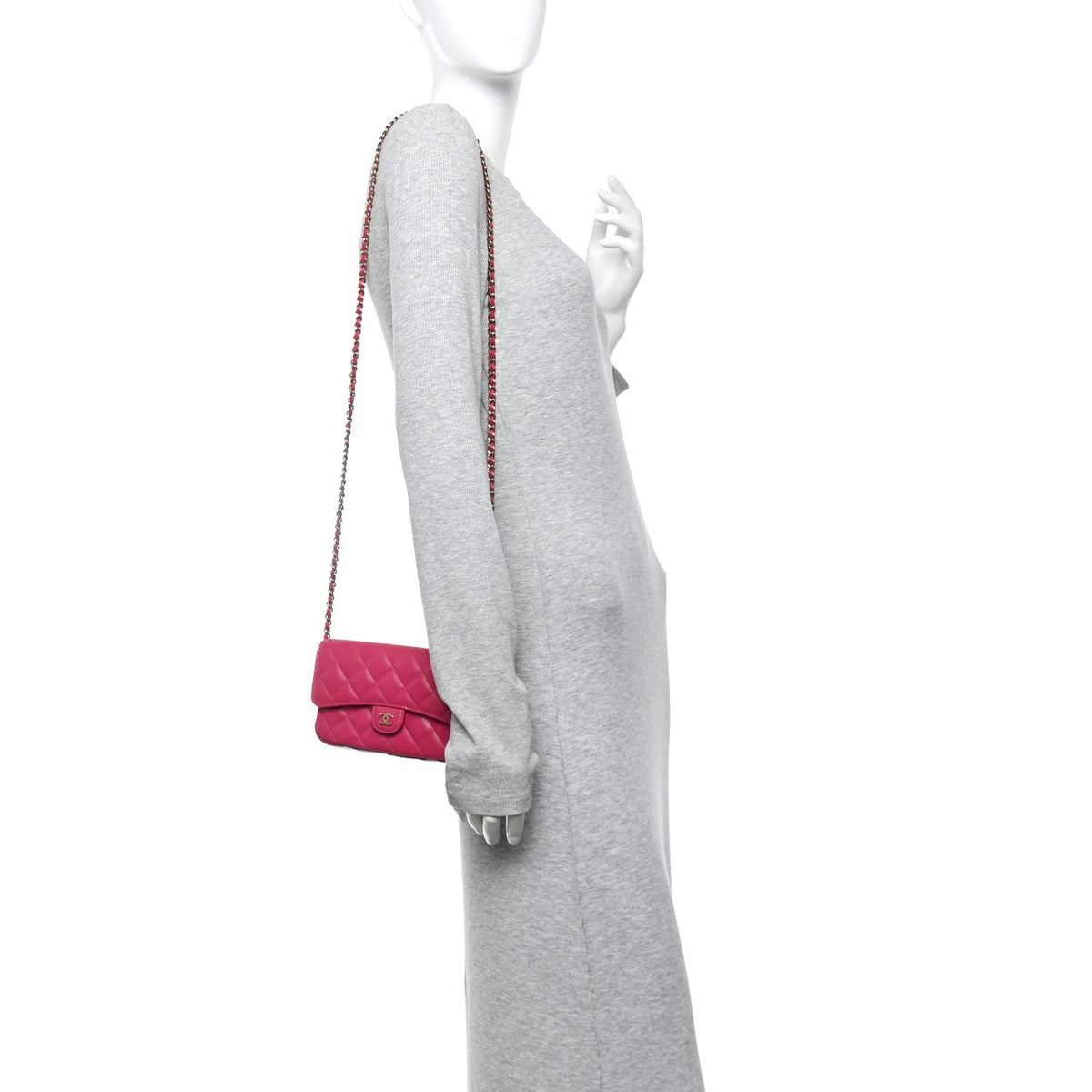 Quilted Caviar Flap Shoulder Bag - Pink