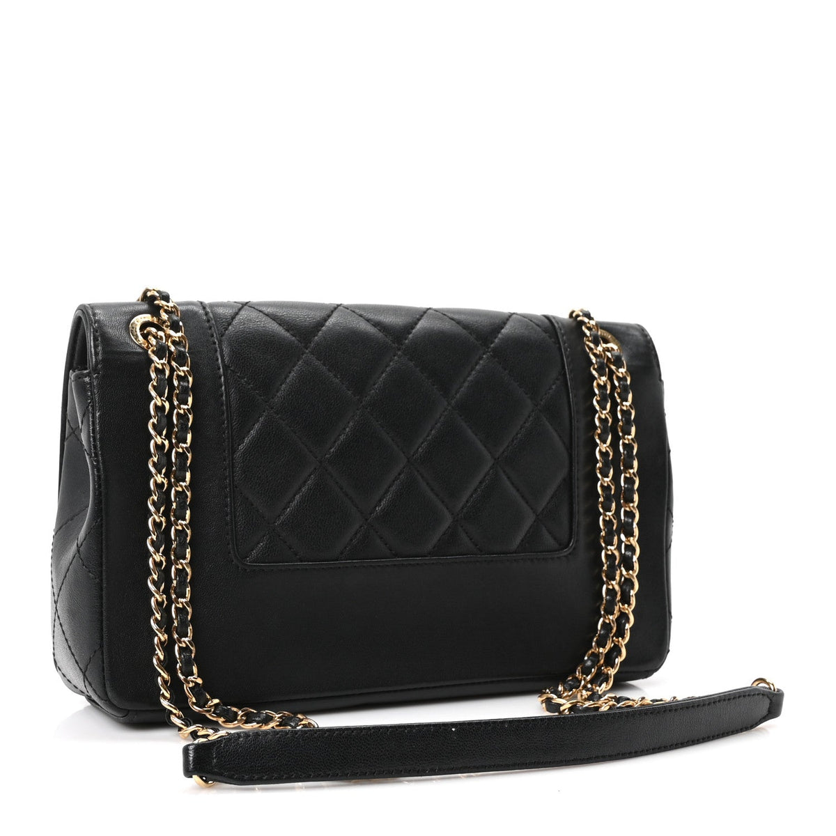 Small Quilted Sheepskin Flap Shoulder Bag - Black