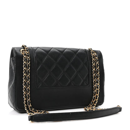 Small Quilted Sheepskin Flap Shoulder Bag - Black