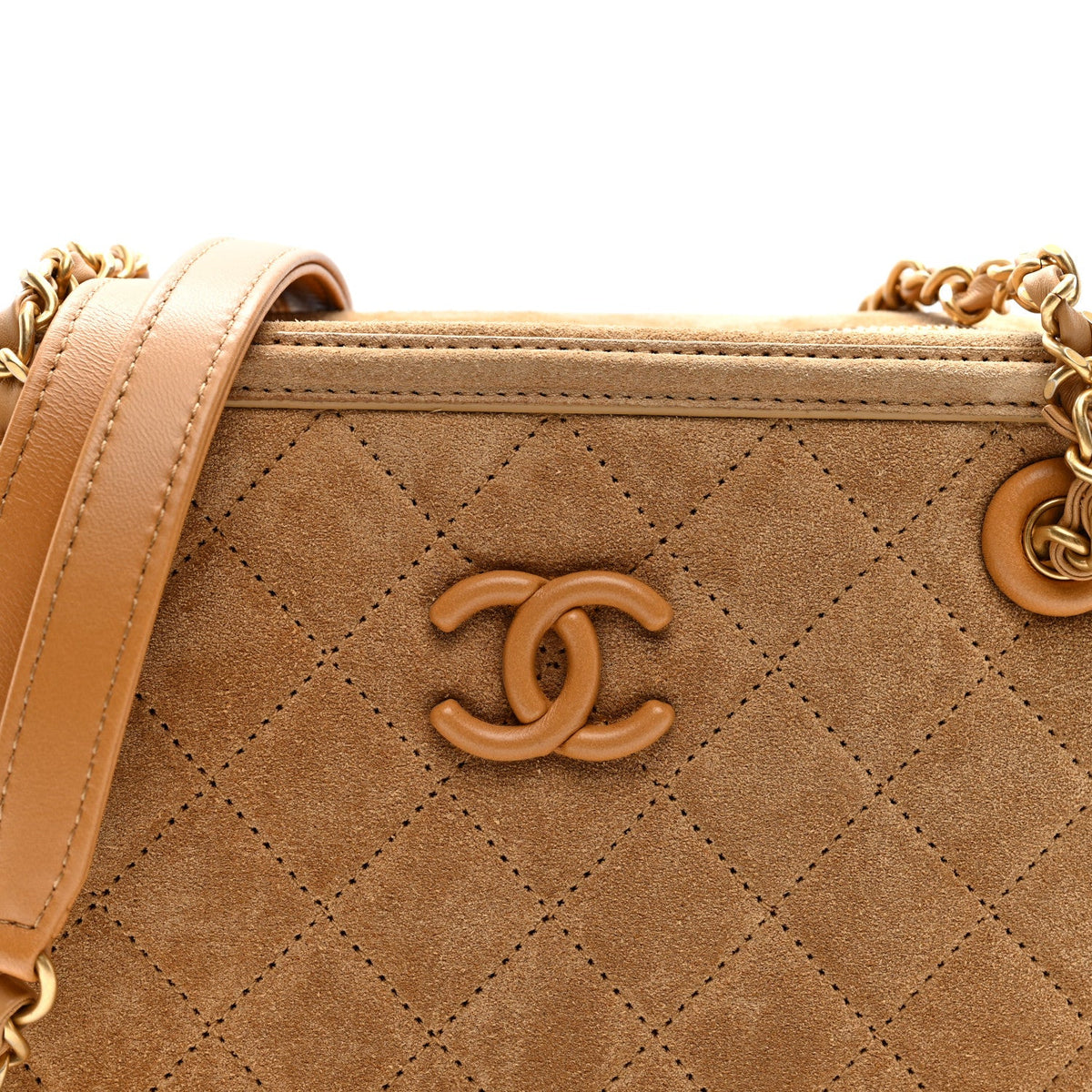 Quilted Suede Handbag - Brown