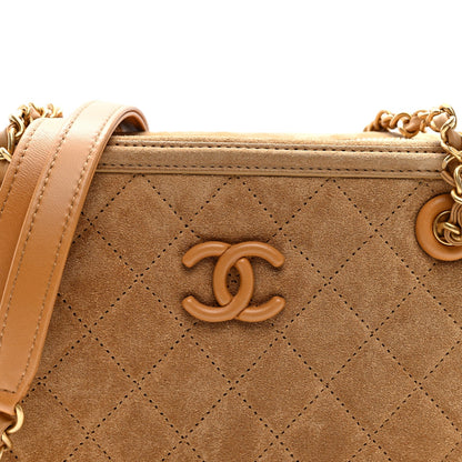 Quilted Suede Handbag - Brown