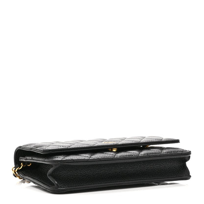 Quilted Caviar Wallet Bag - Black