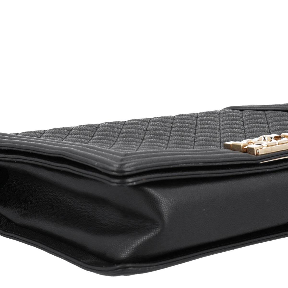 Large Quilted Caviar Flap Shoulder Bag - Black