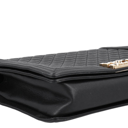 Large Quilted Caviar Flap Shoulder Bag - Black