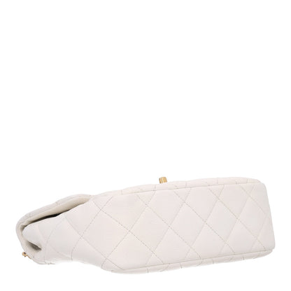 Quilted Caviar Flap Shoulder Bag - White