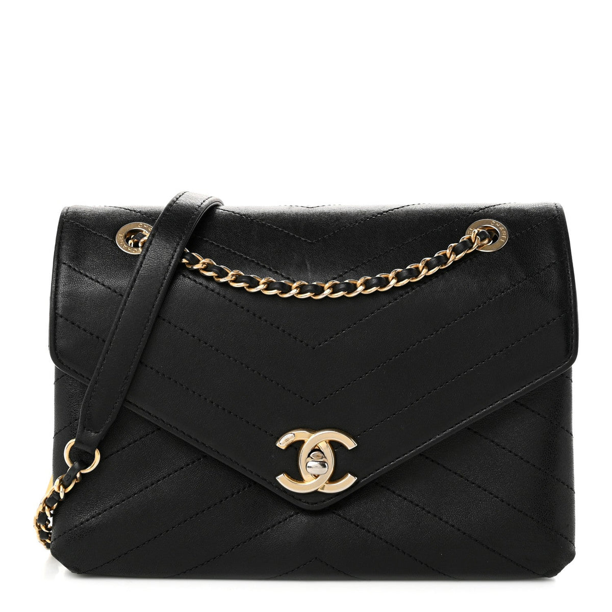 Medium Calfskin Flap Shoulder Bag - Black