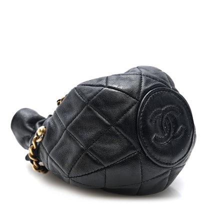 Mini Quilted Lambskin Bucket Bag - Black