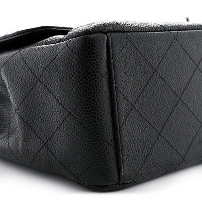 Maxi Quilted Caviar Flap Shoulder Bag - Black