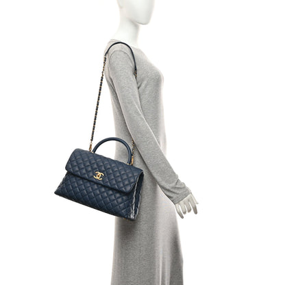 Medium Quilted Caviar Flap Shoulder Bag - Blue