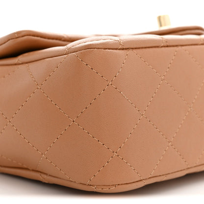 Mini Quilted Lambskin Flap Shoulder Bag - Tan