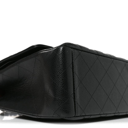 Maxi Quilted Caviar Flap Shoulder Bag - Black