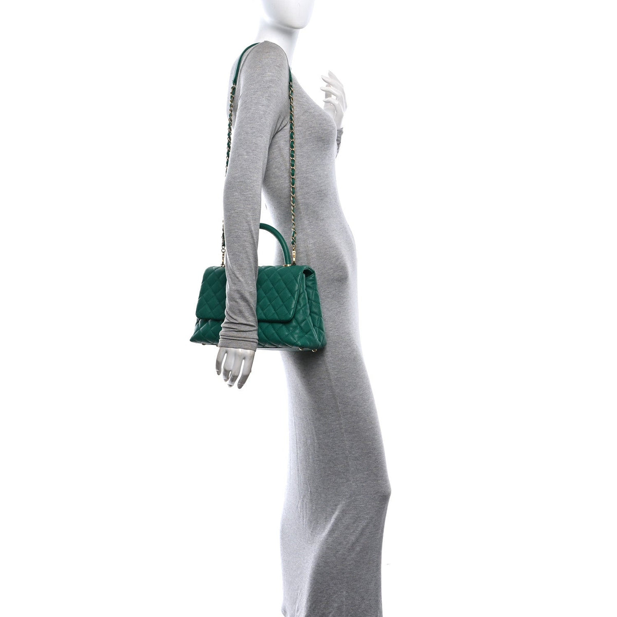 Small Quilted Caviar Flap Shoulder Bag - Green