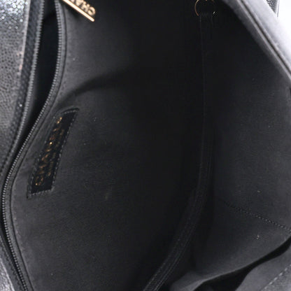 Large Quilted Caviar Flap Shoulder Bag - Black
