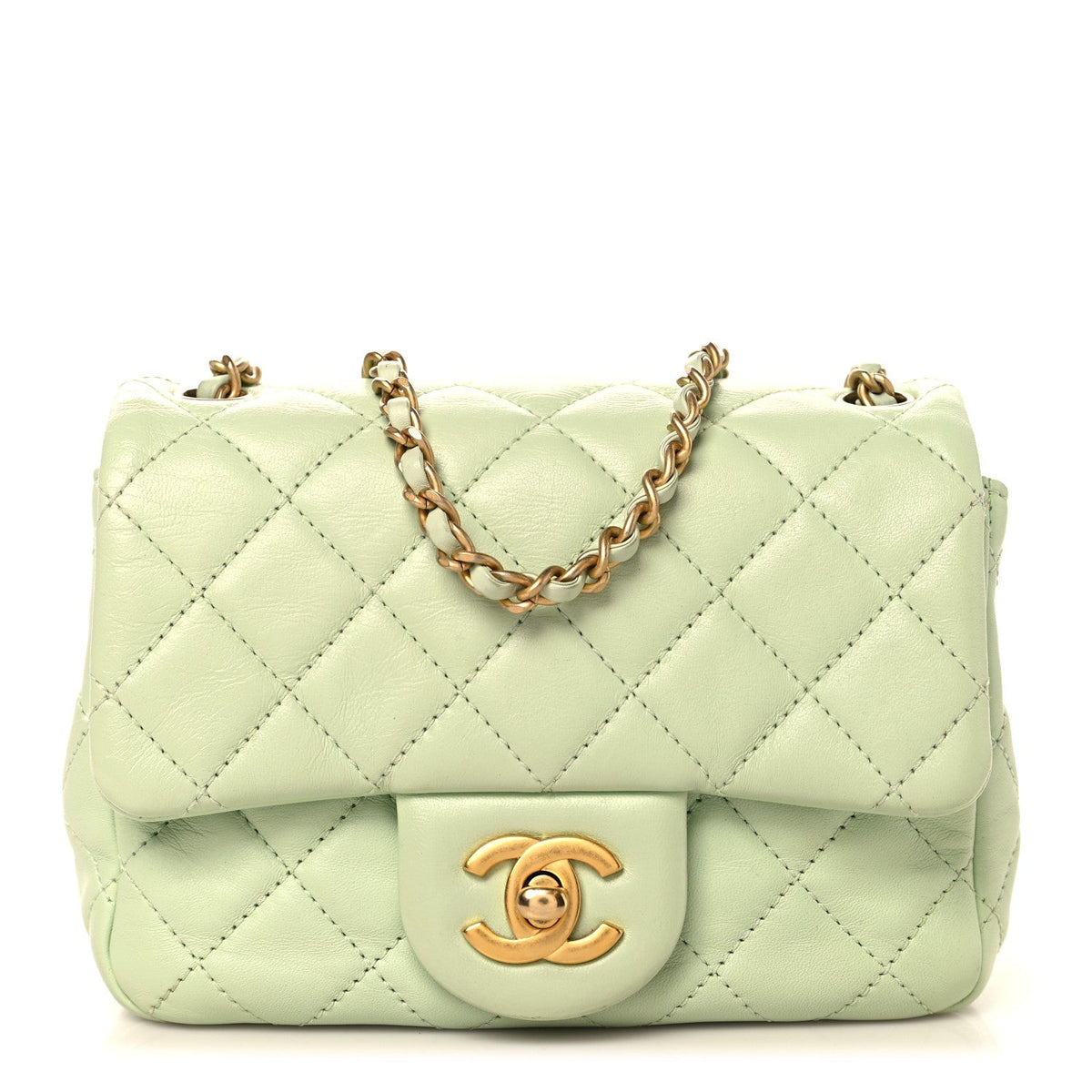 Mini Quilted Lambskin Flap Shoulder Bag - Light Green