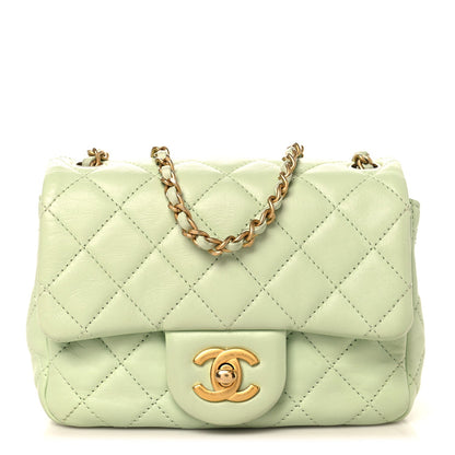Mini Quilted Lambskin Flap Shoulder Bag - Light Green