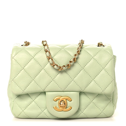 Mini Quilted Lambskin Flap Shoulder Bag - Light Green